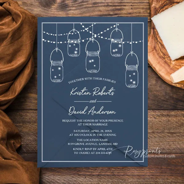 rustic mason jar string lights acrylic wedding invitations ROSYA101 - Rosy Prints