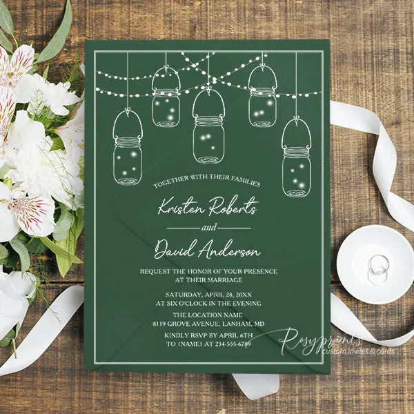 rustic mason jar string lights acrylic wedding invitations ROSYA101 - Rosy Prints