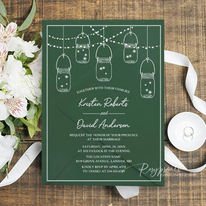 rustic mason jar string lights acrylic wedding invitations ROSYA101 - Rosy Prints