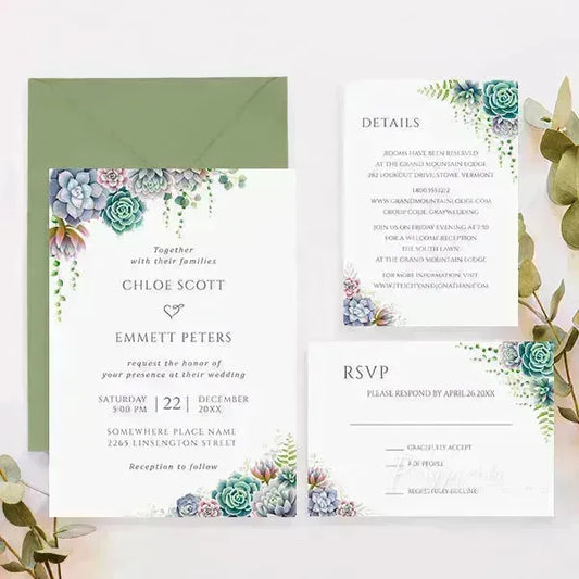 Rustic purple and green succulent wedding invitations RPS34 - Rosy Prints