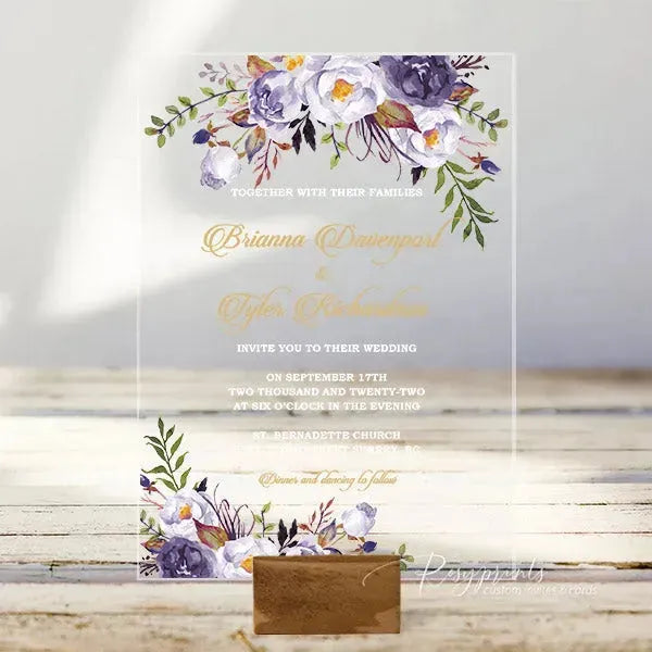 purple and gold acrylic wedding invitations ROSYA22 - Rosy Prints
