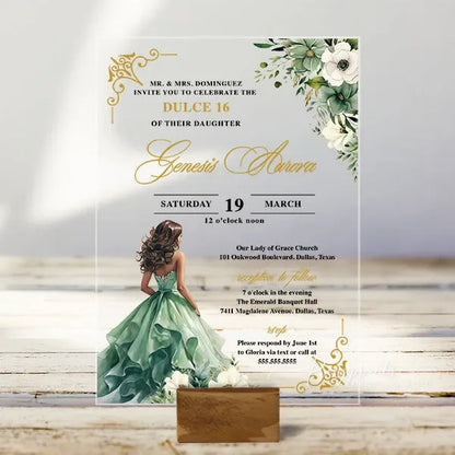 enchanted forest green acrylic sweet 16 invitations - Rosy Prints enchanted forest green acrylic sweet 16 invitations - Rosy Prints
