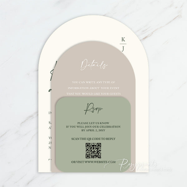 sage green and earth tone arch pocket wedding invitations