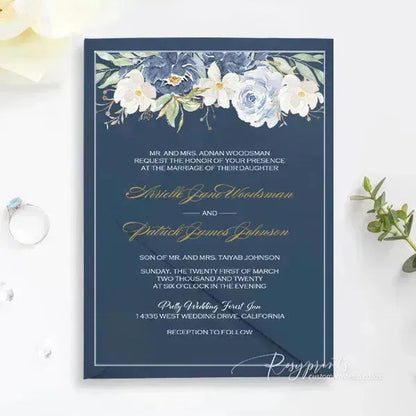 shades of blue floral acrylic wedding invitations ROSYA25 - Rosy Prints