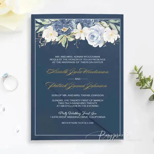 shades of blue floral acrylic wedding invitations ROSYA25 - Rosy Prints