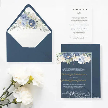 shades of blue floral acrylic wedding invitations ROSYA25 - Rosy Prints