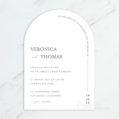 minimalist purple half arched wedding invitations