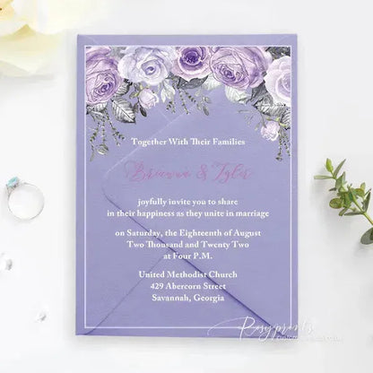 shades of purple floral acrylic wedding invitations ROSYA18 - Rosy Prints