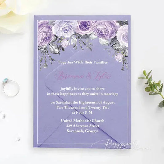 shades of purple floral acrylic wedding invitations ROSYA18 - Rosy Prints