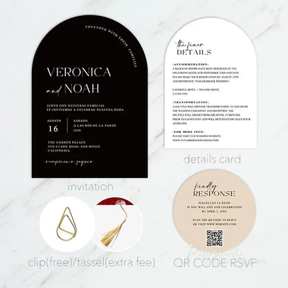 simple and elegant black and white arched wedding invitations
