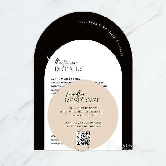simple and elegant black and white arched wedding invitations