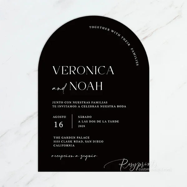 simple and elegant black and white arched wedding invitations