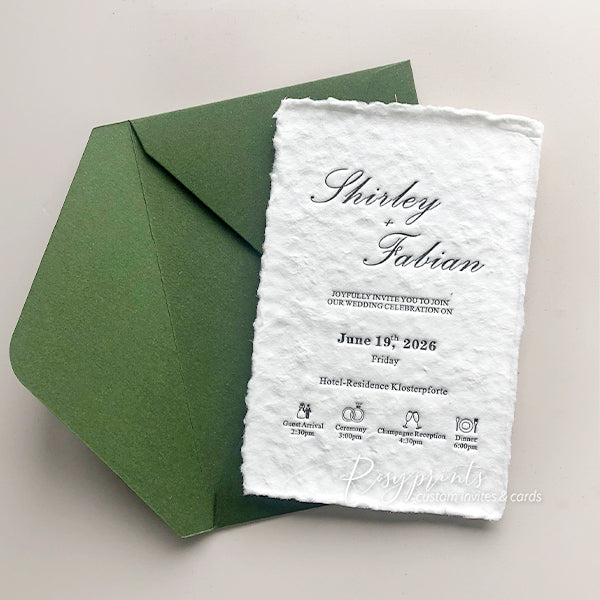 elegant letterpress printing invitations with deckled edge ROSYL09