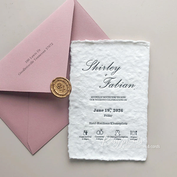 elegant letterpress printing invitations with deckled edge ROSYL09