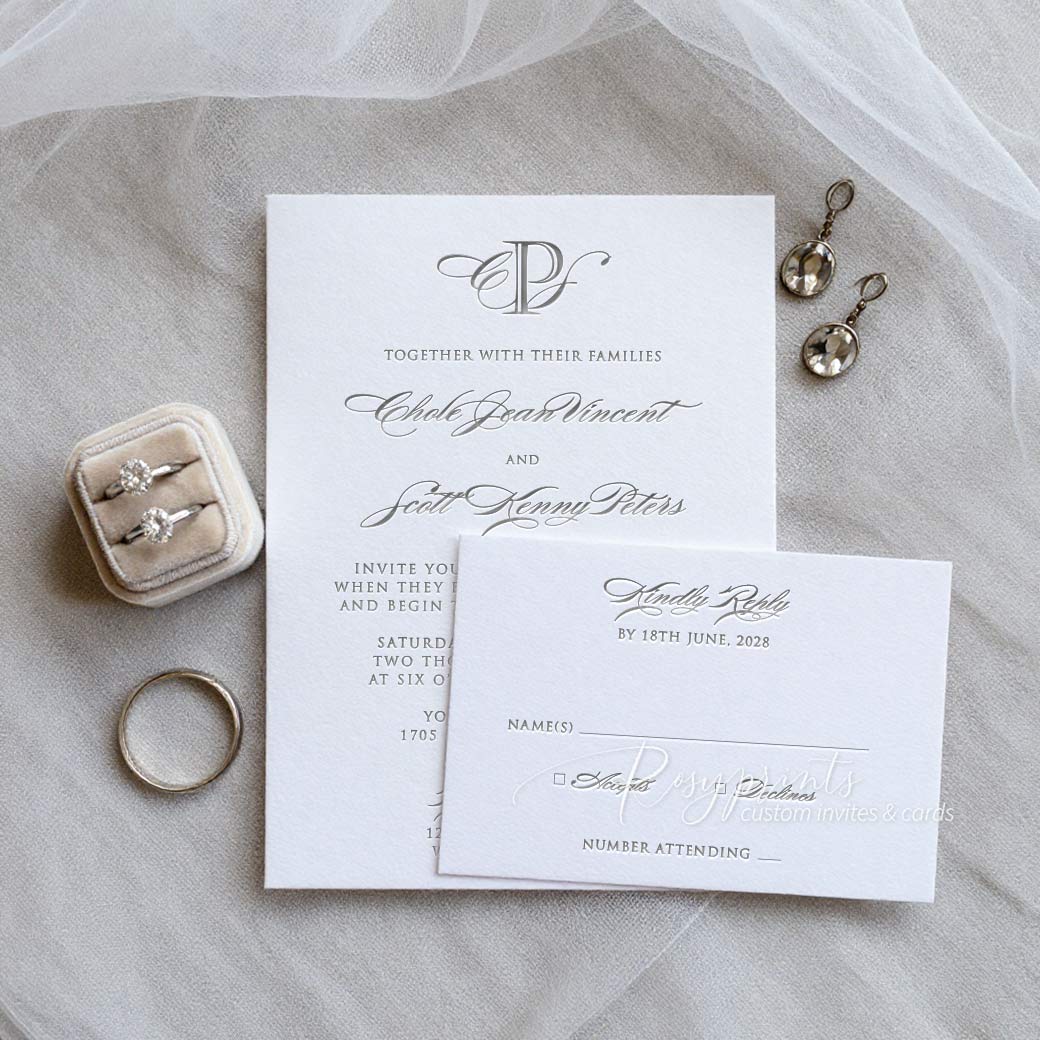 simple elegant monogram letterpress wedding invitations