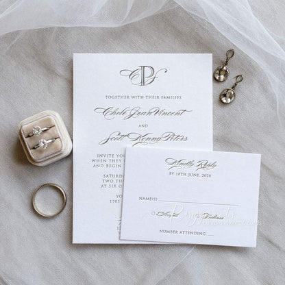 simple elegant monogram letterpress wedding invitations