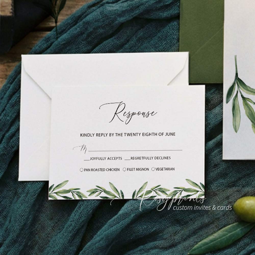 simple olive green branch wedding invitations with vellum jacket