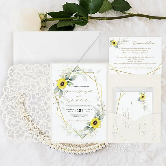 rustic gold sunflower and greenery wedding card invitations ROSYP65