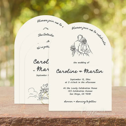 Whimsical Hand Drawn Arch Wedding Invitations Unique Funky