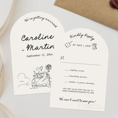 Whimsical Hand Drawn Arch Wedding Invitations Unique Funky