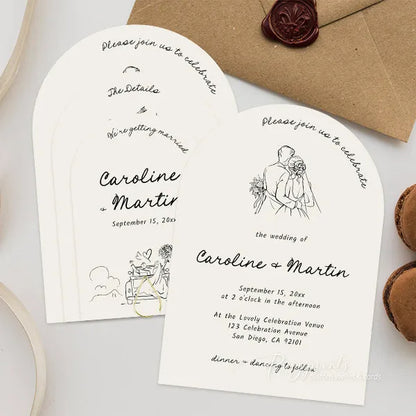 Whimsical Hand Drawn Arch Wedding Invitations Unique Funky