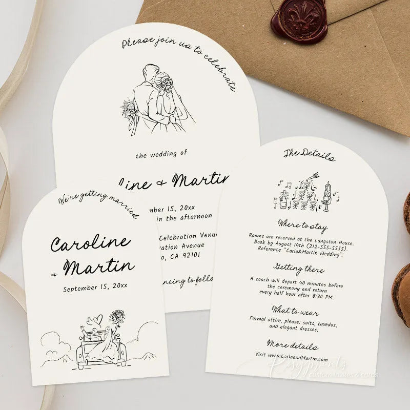 Whimsical Hand Drawn Arch Wedding Invitations Unique Funky