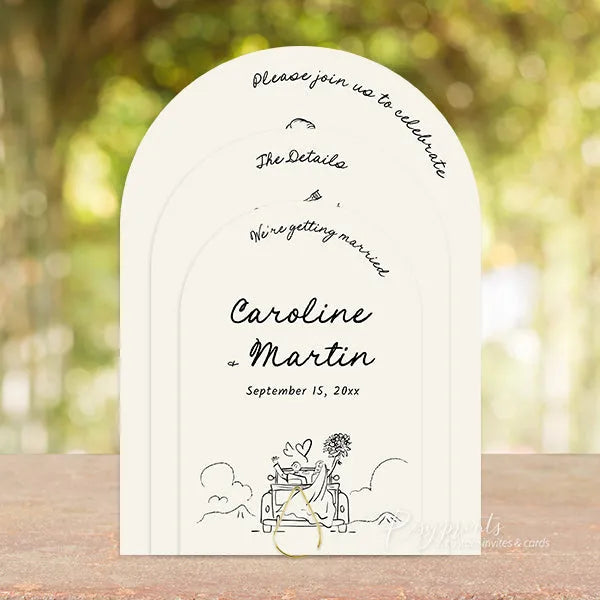 Whimsical Hand Drawn Arch Wedding Invitations Unique Funky