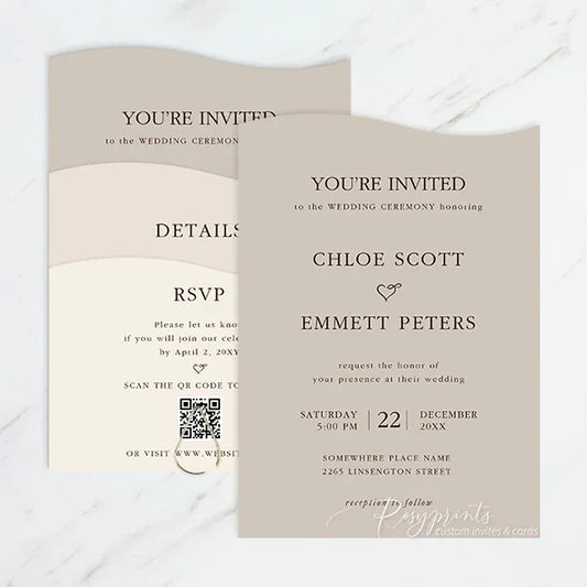 wave neutral beige champagne ivory overlay wedding invitations