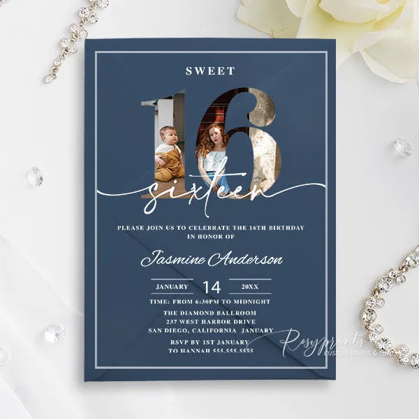 custom acrylic sweet sixteen invitations with photo ROSYA90 - Rosy Prints