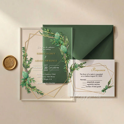 tropical green clear acrylic wedding invitations ROSYA11