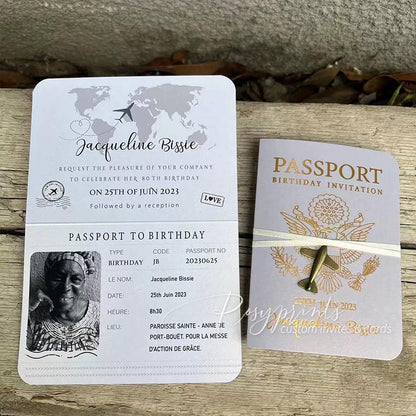 gold foil boarding passport ticket birthday party invitations