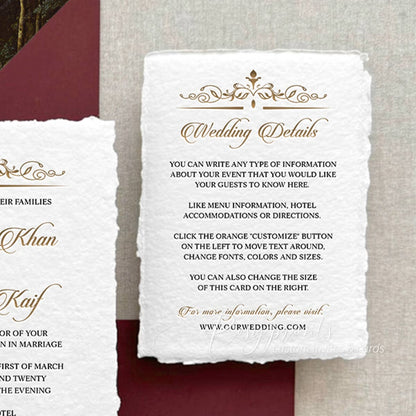 vintage black gold letterpress wedding invitations with deckled edge