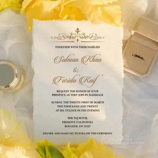 gold swirl deckled edge wedding invitations ROSYD09 - Rosy Prints