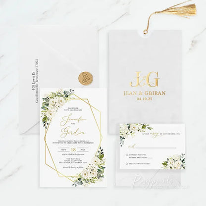 ivory flowers gold foil velvet wedding invitations ROSYP53 - Rosy Prints