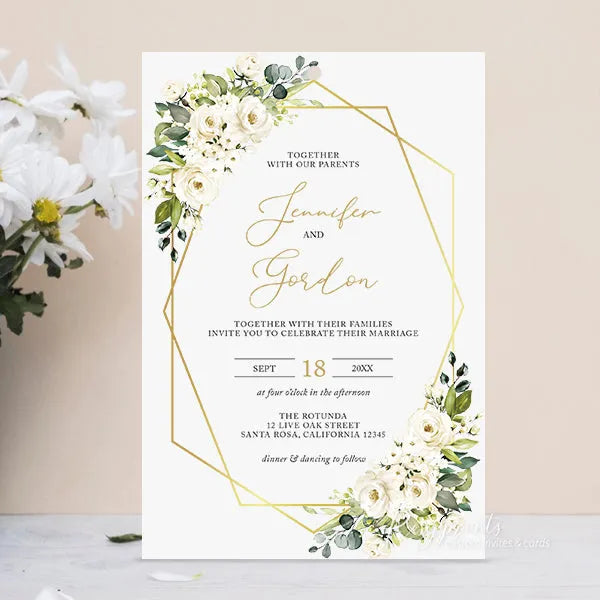 ivory flowers gold foil velvet wedding invitations ROSYP53 - Rosy Prints