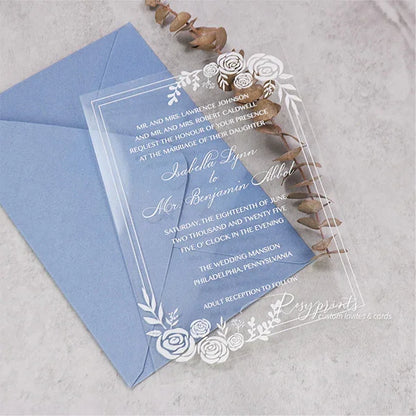 elegant white rose clear acrylic wedding invitations ROSYA29 - Rosy Prints
