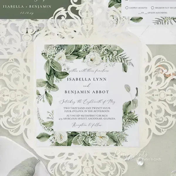 elegant floral sage green wedding invitations ROSYP18 - Rosy Prints