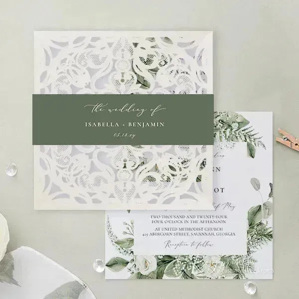 elegant floral sage green wedding invitations ROSYP18 - Rosy Prints