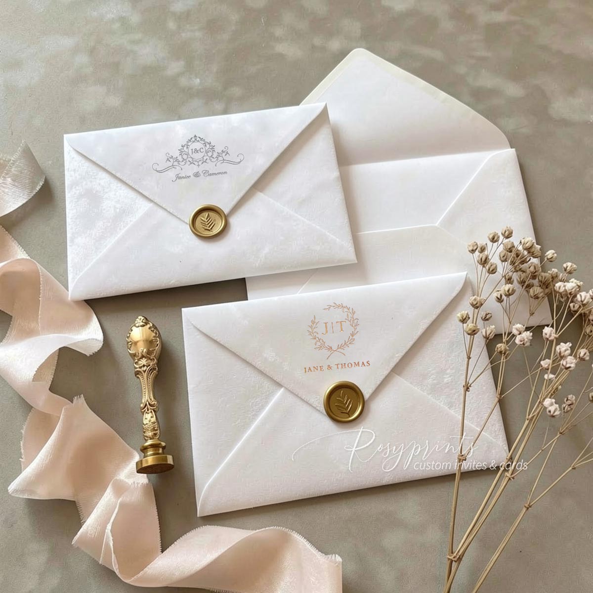 velvet envelope with foil print for 5"X7" invitations