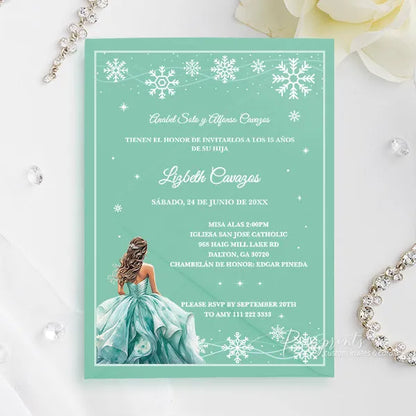 snowflake winter wonderland acrylic quince birthday invitations ROSYA105 - Rosy Prints
